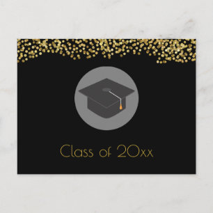 Postal De Invitación Confetti de oro sobre negro con Fiesta de tapón de