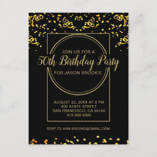 Postal De Invitación Confetti Purpurina De Oro Amarillo En Cumpleaños N