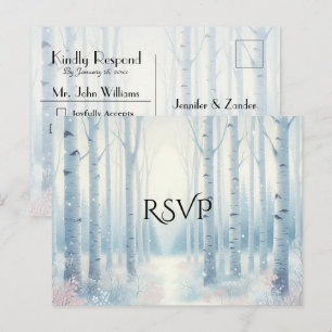 Postal De Invitación Confirmación de Boda en el Bosque de Abedul Azul H