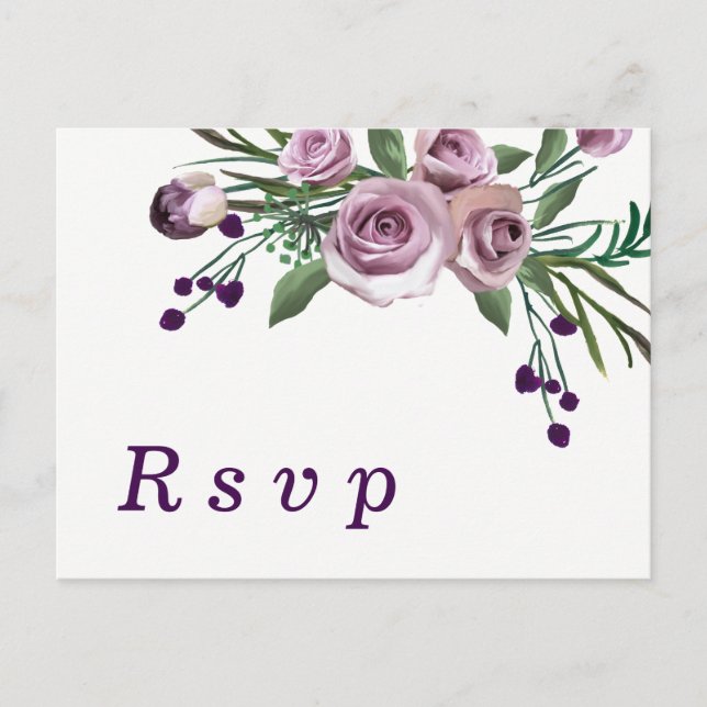 Postal De Invitación Confirmación de Boda Floral Rosa Púrpura Ciruela R (Anverso)