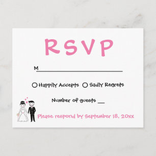 Postal De Invitación Confirmación de Boda - Novia Novio Caricatura Rosa