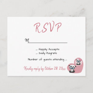 Postal De Invitación Confirmación de Boda Rosa Panda Osito Corazón