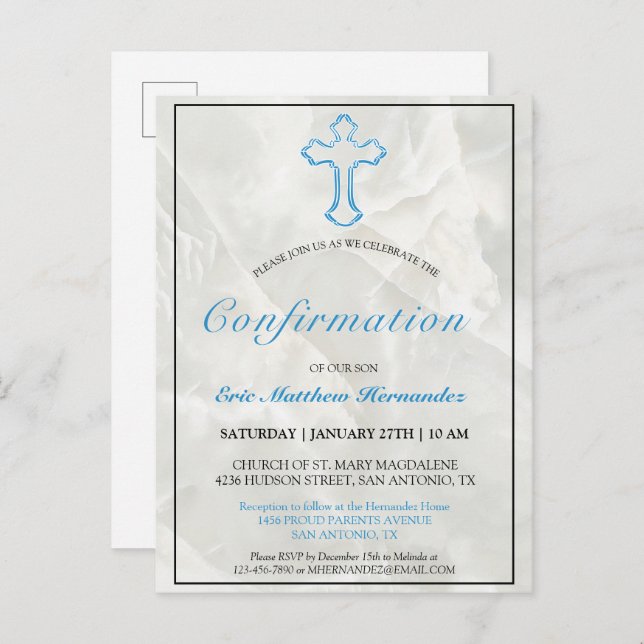 Postal De Invitación Confirmación de los chicos elegantes de la cruz az (Anverso / Reverso)