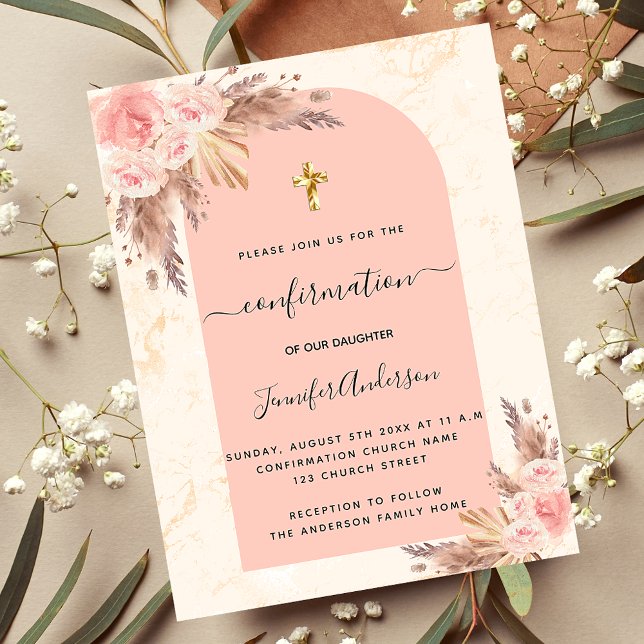Postal De Invitación Confirmación pampas rosa de mármol de pasto rubor  (Subido por el creador)