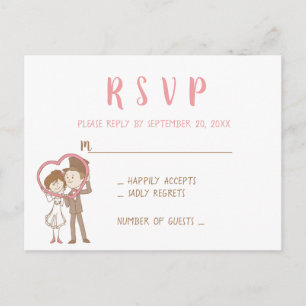 Postal De Invitación Confirmar Asistencia Boda Cartoon Novia y Novio Ro