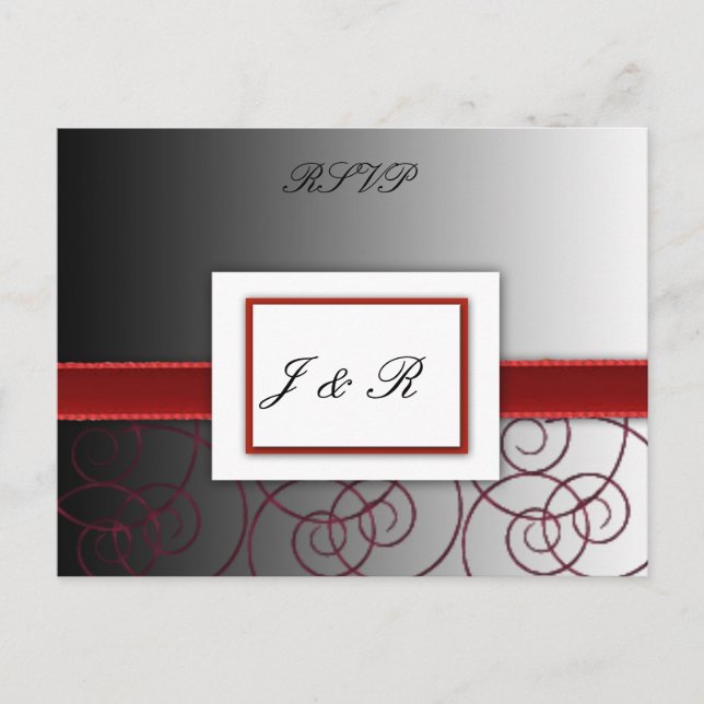 Postal De Invitación Conjunto de boda graduado de negro y rojo (Anverso)