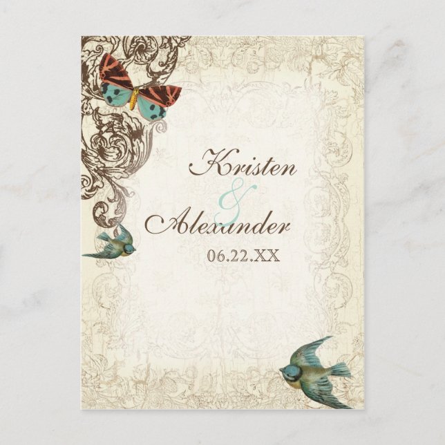 Postal De Invitación Conjunto de Bodas Botanica - Crema Beige (Anverso)