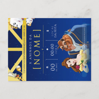 Postal De Invitación Convite de Aniversário Infantil da Bela e a Fera