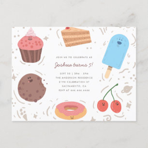 Postal De Invitación Cookie Donut & Ice Cream Sweet Kids Birday