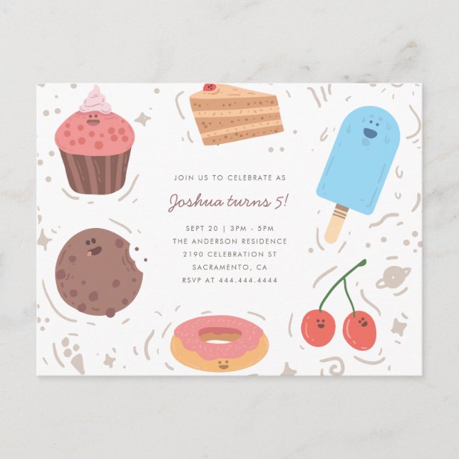 Postal De Invitación Cookie Donut & Ice Cream Sweet Kids Birday (Anverso)