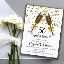 Postal De Invitación Copas de champán de confetti de oro 50 cumpleaños