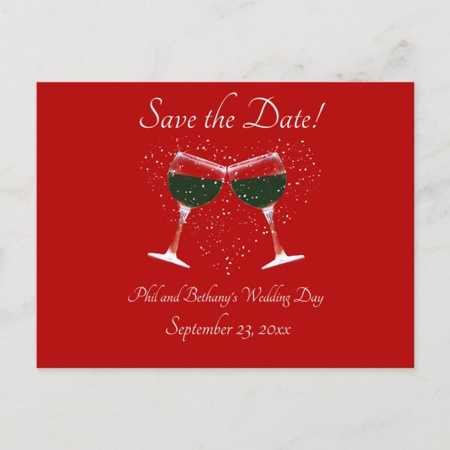Postal De Invitación Copas de vino brindando Save The Date (Anverso)