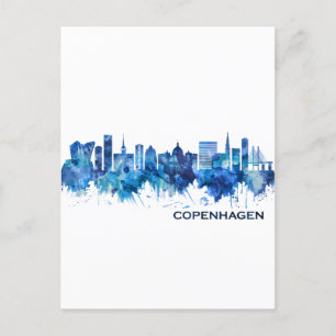 Postal De Invitación Copenhague Dinamarca Skyline Blue
