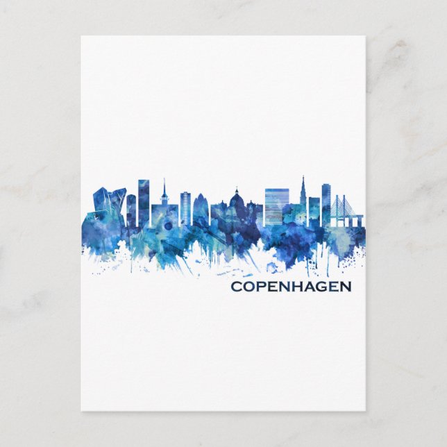 Postal De Invitación Copenhague Dinamarca Skyline Blue (Anverso)