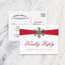 Postal De Invitación Copo de nieve de Diamante y boda roja del invierno
