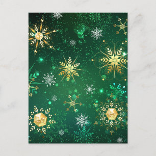 Postal De Invitación Copo de nieve dorado de Navidad sobre fondo verde