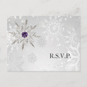 Postal De Invitación copos de nieve púrpura plateada boda de invierno r