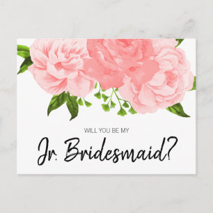 Postal De Invitación Coral Watercolor Floral Be My Jr. Bridesmaid Card