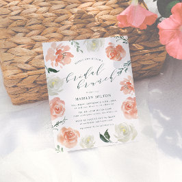 Postal De Invitación Coral Watercolor Floral Bridal Brunch Ducha