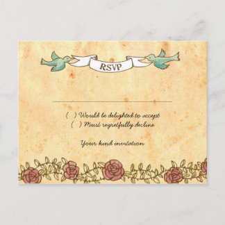 Postal De Invitación Corazón bohemio, Rosas, pájaros y Boda de pancarta