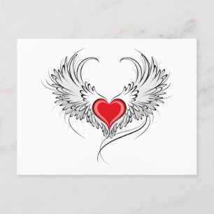 Postal De Invitación Corazón de Ángel Rojo con alas