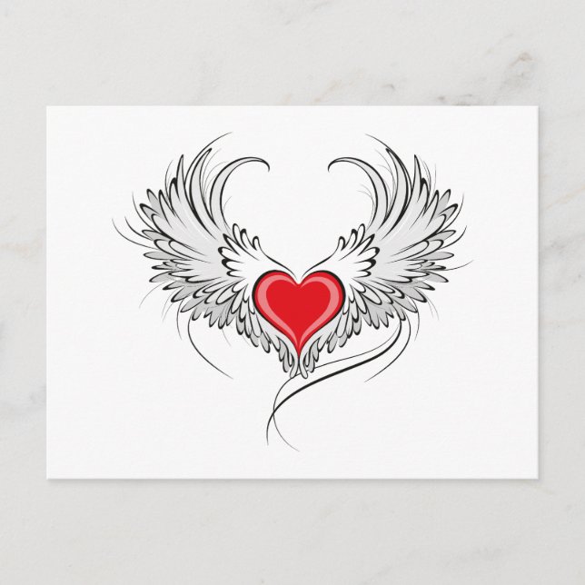 Postal De Invitación Corazón de Ángel Rojo con alas (Anverso)