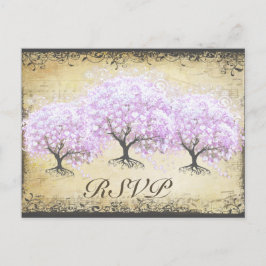 Postal De Invitación Corazón Hoja Lila Árbol Bodas Pájaro Vintage