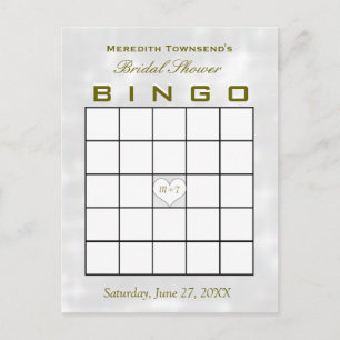 Postal De Invitación Corazón nupcial del monograma del bingo de la