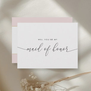 Postal De Invitación Corazón Rosa y Dorado ¿Quieres Ser Mi Dama de Hono