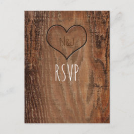 Postal De Invitación Corazón Tallado en Árbol de Madera Boda Rústica de