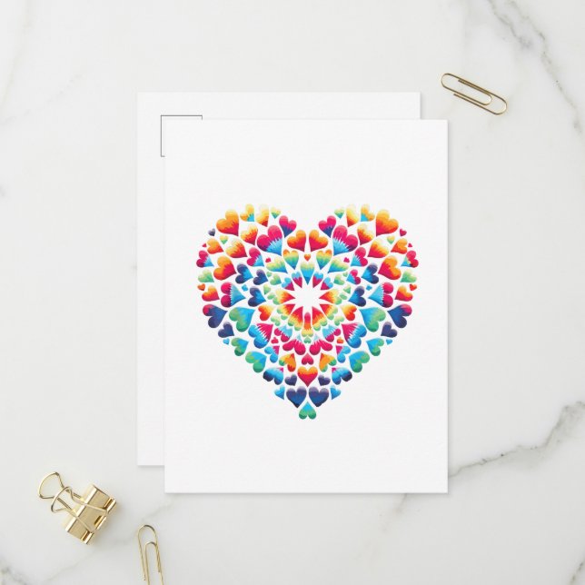 Postal De Invitación Corazón Vibrante Tie-Dye (Anverso/Reverso In Situ)
