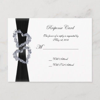 Postal De Invitación Corazones brillantes: Cinta negra y corazones de d
