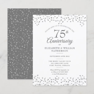 Postal De Invitación Corazones de amor con confeti por 75º aniversario 