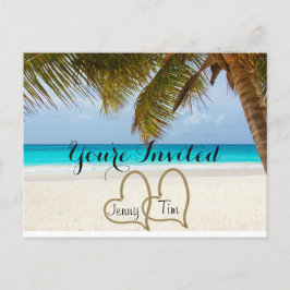Postal De Invitación corazones de amor de playa ramas nupciales estás i