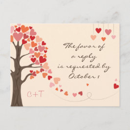 Postal De Invitación Corazones de árbol de amor Boda rsvp