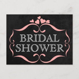 Postal De Invitación Corazones rosados color negro con ducha de novia