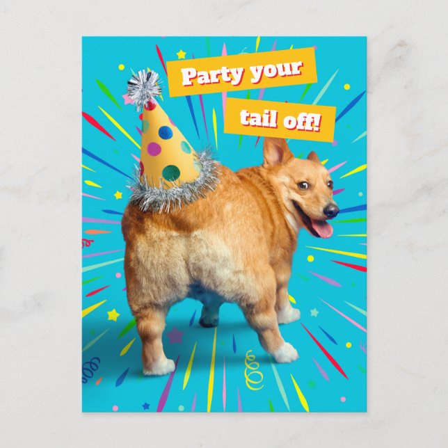 Postal De Invitación Corgi Butt Birthday Hat (Anverso)