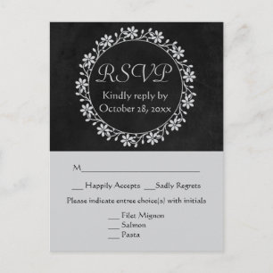 Postal De Invitación Corona de boda de tiza gris y negra con respuesta 