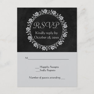 Postal De Invitación Corona de boda de tiza gris y negra con respuesta 