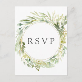 Postal De Invitación Corona de Follaje Verde RSVP de Boda Botánica