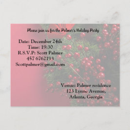 Postal De Invitación corona de Navidad con bayas rojas