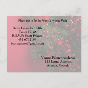 Postal De Invitación corona de Navidad con bayas rojas