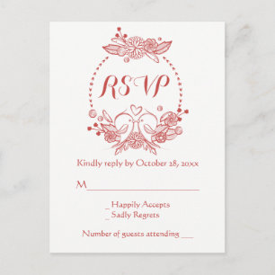 Postal De Invitación Corona floral de Burgundy rojo RSVP Bodas de tórto