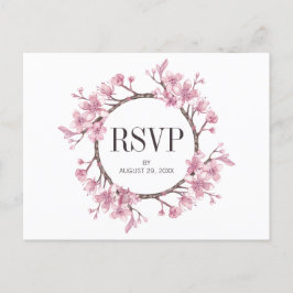 Postal De Invitación Corona floral de flor de cerezo rosa RSVP de boda