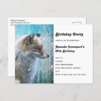 Corte Furry Fox en Blue Grunge Background Birday