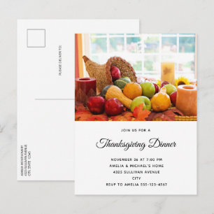 Postal De Invitación Cosecha de mesa de la cornucopia de la casa de cam