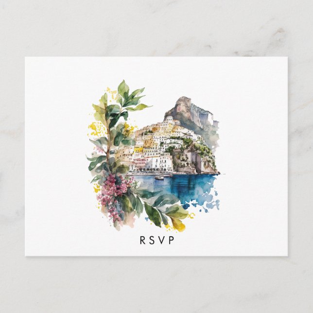 Postal De Invitación Costa Amalfitana Boda italiana de verano Rsvp post (Anverso)