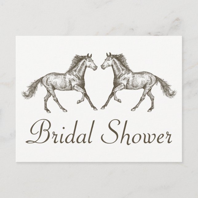 Postal De Invitación Country Bridal Shower Horse Brown Boda Rústico (Anverso)