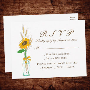 Postal De Invitación Country Floral Yellow Sunflower Wedding RSVP
