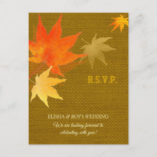 Postal De Invitación Country Maple Leaf Burlap Wedding RSVP